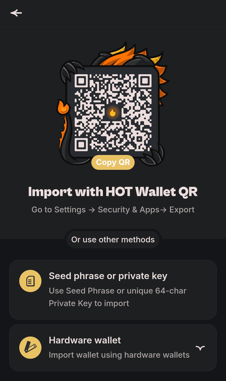import with HOT wallet